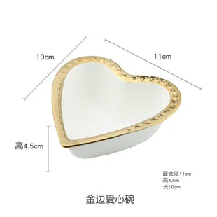 Nuovo piatto in ceramica con bordo dorato nordico, piatto in ceramica, leggero, di lusso, per riporre gioielli, piatto per torta, piatto per colazione a casa, a forma di cuore - riparo82