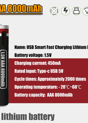 Batterie ricaricabili AA12000mAh AAA 8000mAh ad alta capacità Batterie ricaricabili AA agli ioni di litio Batteria AAA con cavo USB-C - riparo82