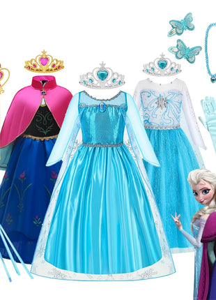 Disney Elsa Anna Abiti da principessa Ragazze vestono Bambini Cosplay Frozen Snow Queen Costumi Carnevale Festa di compleanno Abiti fotografici