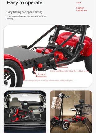 Scooter Mobilità 4 Ruote 500W Doppio Motore 36V - Pieghevole Anziani 3 Velocità - riparo82