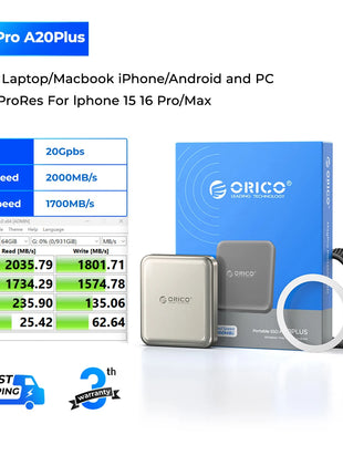 ORICO SSD esterno magnetico da 1 TB, registrazione e negozio HDR 4K ProRes, trasmissione e archiviazione stabili da 2000 MB/s, stato solido portatile