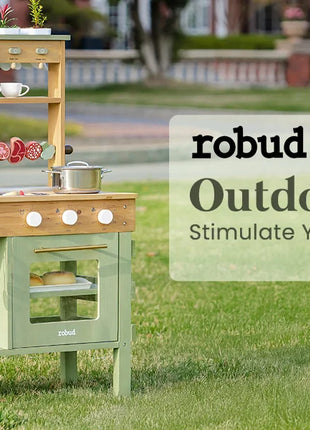 ROBUD Fango Cucina da esterno in legno massello Cucina da gioco con griglia per barbecue Rubinetto per lavello rimovibile Giocattoli Monteeori per bambini dai 3 anni in su - riparo82