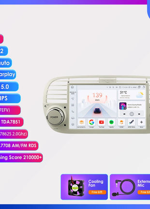 Hizpo 7 Inch 8 Core Car Radio Stereo for FIAT 500 2007-2015 GPS 2din Autoradio CarPlay Android 13 Auto Navigation Head Unit Wifi