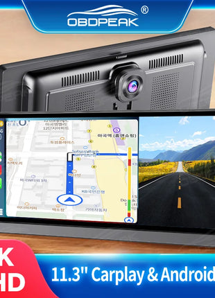 11.3" Dash Cam 4K Car Mirror Wireless Carplay Android Auto Multimedia Player GPS WiFi Universal Black Box Rearview Camera AUX BT - Riparo82
