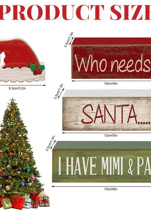 4 pezzi di cappello da Babbo Natale in legno, decorazioni da tavolo, vassoi a più livelli, decorazioni rustiche per il centro del tavolo di Natale con cartelli a blocchi, decorazioni natalizie - riparo82