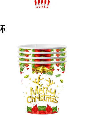 Set di stoviglie natalizie con campana a forma di fiore da 10 pezzi, stoviglie usa e getta, bicchieri di carta e piatti di carta, stoviglie per feste di Natale all'ingrosso - riparo82