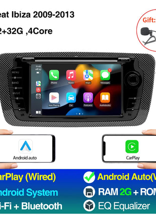 2 Din Car Radio for Seat Ibiza 2009-2013 Audio Multimedia Player CarPlay Android Auto GPS Bluetooth WIFI FM RDS Autoradio - Riparo82