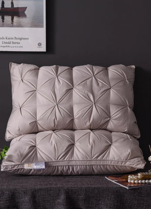 Luxury 100% Goose Down Feather Stuffed Pillows Pinch Pleat Design Neck Protection Bed Pure Cotton Cover Cushion for Sleeping - Riparo82