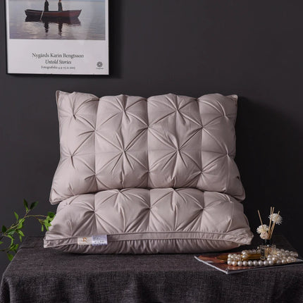 Luxury 100% Goose Down Feather Stuffed Pillows Pinch Pleat Design Neck Protection Bed Pure Cotton Cover Cushion for Sleeping