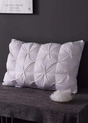 Luxury 100% Goose Down Feather Stuffed Pillows Pinch Pleat Design Neck Protection Bed Pure Cotton Cover Cushion for Sleeping - Riparo82