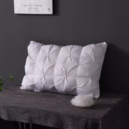 Luxury 100% Goose Down Feather Stuffed Pillows Pinch Pleat Design Neck Protection Bed Pure Cotton Cover Cushion for Sleeping