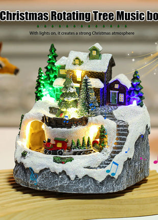 Figurine da collezione in resina Musica LED leggera Figurine di villaggio di Natale Statua rotante del villaggio per il regalo di decorazioni per la casa di Natale