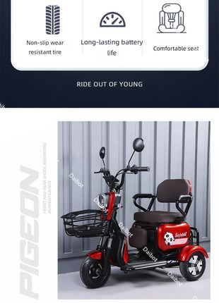 Mini Parent Child Electric Tricycle For Family With Foldable Child Seat 700W 48V 3 Wheels Electric Scooter For Adults Women - Riparo82