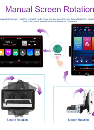 Podofo 10.4" Vertical Rotatable Screen Android Car Radio 1 Din 2+64G Wireless Carplay Android Auto GPS 1Din Multimedia Autoradio - Riparo82