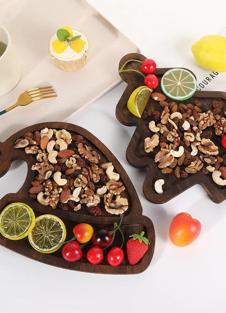 Simpatico vassoio per stoviglie natalizie, piatto da frutta in legno per albero di Natale, piatto in legno per scomparto per torte e dessert - riparo82