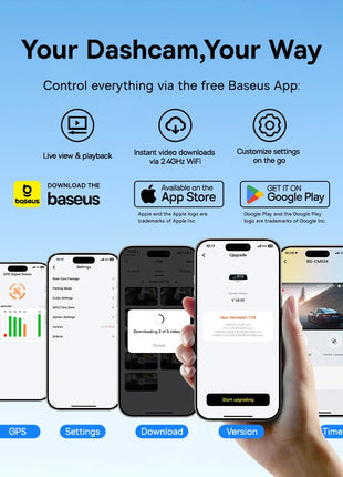 Baseus 3K Dash Cam VD1 Front and Rear Cam HD Built-in GPS Galileo Supercapacitor Car DVR Car Camera Recorder Support 24H Parking - Riparo82
