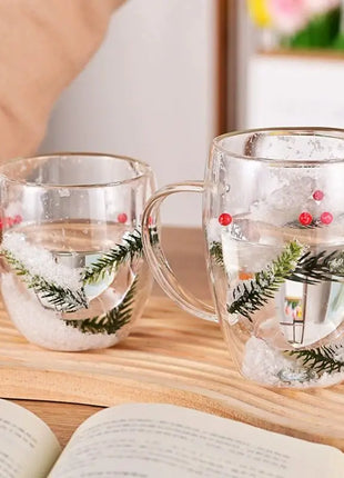 Tazze di vetro a doppia parete natalizie da 250/350 ml Set di 2 tazze per caffè espresso resistenti al calore Bevande al latte Tazze da caffè per regali di festa - riparo82