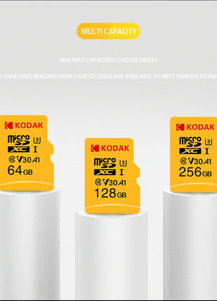 3 pezzi Kodak SD Card 128GB SD/TF Flash Card Mini schede SD con adattatore SD gratuito Scheda di memoria Flash Class10 V30 U3 per fotocamera portatile