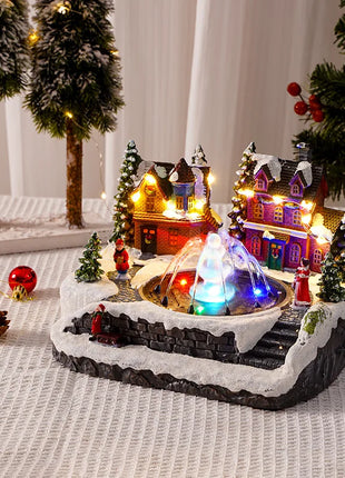 Natale nuova fontana casa luminosa casa di neve regalo di Natale rotante casa ornamenti da tavolo in resina artigianato decorativo