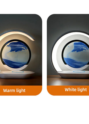Quicksand Table Lamp Wireless Charging Desk Lamp 3D Hourglass Ornaments Sand Painting Night Light for Office Room Decoration - Riparo82