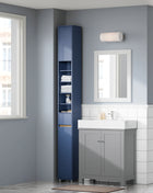 SoBuy BZR34-II Armadio alto da bagno Armadio da bagno con raggi in legno massello regolabili Mobili da bagno salvaspazio