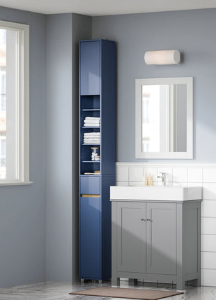 SoBuy BZR34-II Armadio alto da bagno Armadio da bagno con raggi in legno massello regolabili Mobili da bagno salvaspazio
