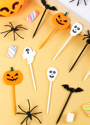 10-30pcs Plastic Halloween Toothpicks Pumpkin Ghost Bat Fruit Fork Dessert Cocktail Cake Decoration Picks Halloween party Supply - Riparo82