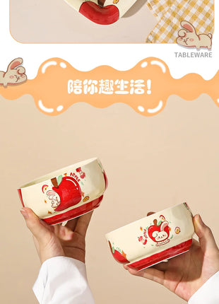 Set di stoviglie natalizie in ceramica, design simpatico cartone animato con mela, piatti da cena occidentali a tema festa, per piatti da dessert per torte, decorazioni per la casa - riparo82