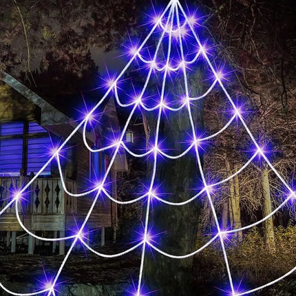 Practical 8 Modes Halloween Spider Web Lights Glow 250 LEDs LED Spider Net Hanging 5m Scary Giant Spider Haunted House