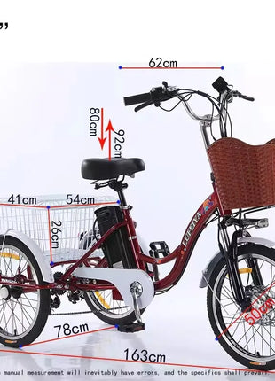 3 Wheel Electric Tricycle Cargo Bike 20 Inch 350w 48v Family Electric Wheel For Bicycle For Women Man Adult With Pull Basket - Riparo82