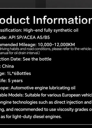 Lopal SONIC 9388 5W-30 A5/B5 SP 1L Olio motore per auto Protezione avanzata 1L Lubrificante Olio motore completamente sintetico per auto EU Camion