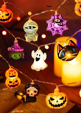 1PC Halloween 10 LED Battery Powered String Lights With Ghost Witch Cat Pumpkin Spider Web Skeleton Mummy Pirate Shape Indoor - Riparo82