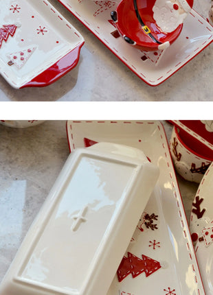 2025 Nuovo set di posate in ceramica dipinta a mano di Natale Piatto da bistecca di Natale carino Piatto piatto colorato sottosmalto in rilievo - riparo82