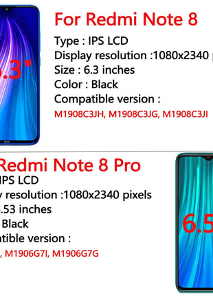 Display da 6.3 "Per Xiaomi Redmi Nota 8 Display LCD Touch Screen Digitizer Assembly Per Redmi Nota 8 Pro Display LCD Parti - riparo82