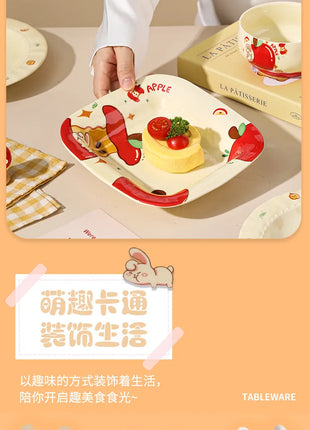 Set di stoviglie natalizie in ceramica, design simpatico cartone animato con mela, piatti da cena occidentali a tema festa, per piatti da dessert per torte, decorazioni per la casa - riparo82