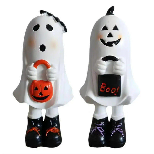 Halloween Themed Resin Ghost Figurine Handicraft Hand-painted Cartoon Standing Ghost Ornament Model Funny Doll