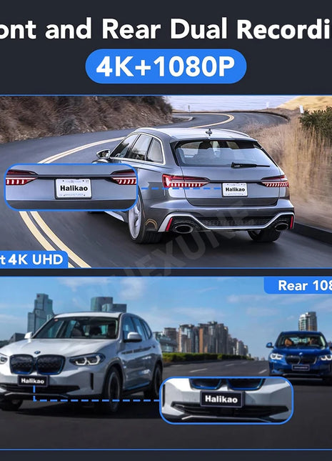 Dash Cam 4K UHD for Car Camera Front Rear Dual Lens With GPS WiFi 24h Parking Mode Night Vision Car DVR Video Registrator - Riparo82