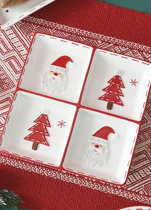 Vassoio in ceramica natalizio creativo Piatto piano a quattro sezioni Piatto da portata per alimenti Snack Frutta Piatto portaoggetti per la casa Stoviglie - riparo82