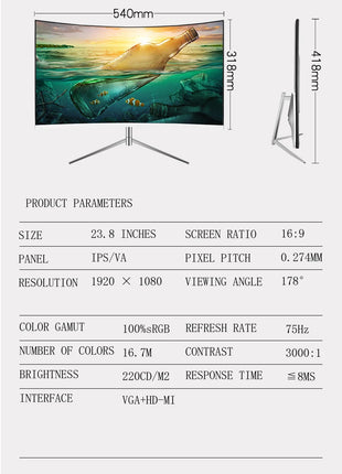 49 - 24 Inch Frameless Curved Screen 144HZ PC Computer  For Home Gaming Inbuild Mic Lcd Screens - Riparo82