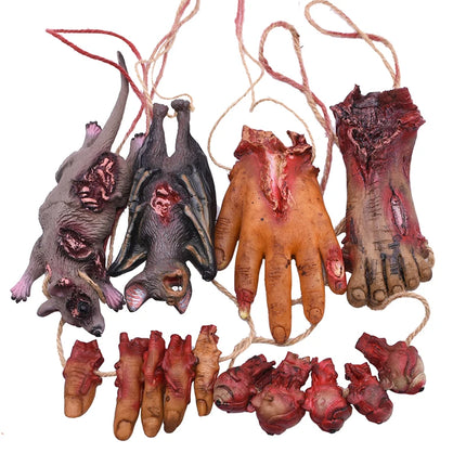 Halloween Horror Hanging Pendant Fake Dead Mouse Bat Broken Hand Feet Halloween Party Home Haunted House Scary Decoration Props