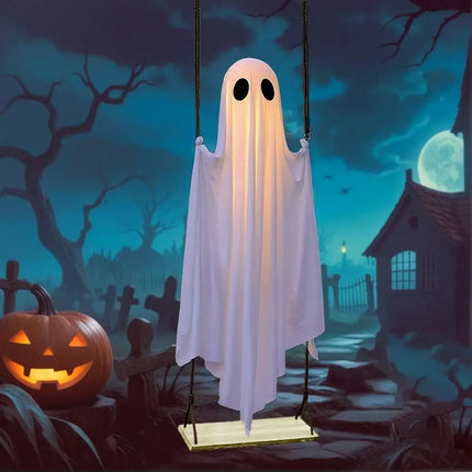 Halloween Garden Outdoor Ghost Decor Light Up Hanging Swing Ghost Scary Standing Ghosts Decor for Front Door Yard Home Party