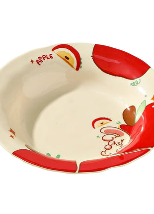 Set di stoviglie natalizie in ceramica, design simpatico cartone animato con mela, piatti da cena occidentali a tema festa, per piatti da dessert per torte, decorazioni per la casa - riparo82