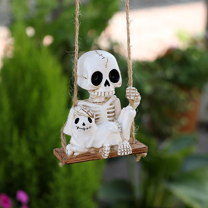 1pc Halloween Swing Skull Holding Ghost Cat Statue Garden Home Furnishing Bedroom Outdoor Balcony Decoration Party DIY Supplies