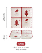 Vassoio in ceramica natalizio creativo Piatto piano a quattro sezioni Piatto da portata per alimenti Snack Frutta Piatto portaoggetti per la casa Stoviglie - riparo82