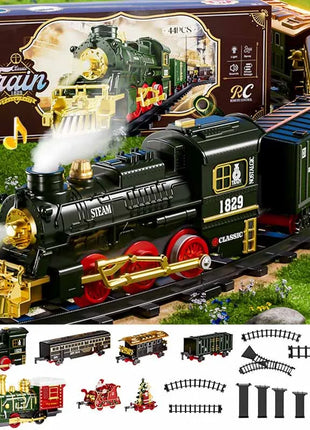 Natale Elettrico Treno A Vapore Binario Giocattolo Per Bambini Retro Locomotiva A Vapore Controllo Spray Binario Ad Alta Velocità Suono Luce Treno Modello BoysToy
