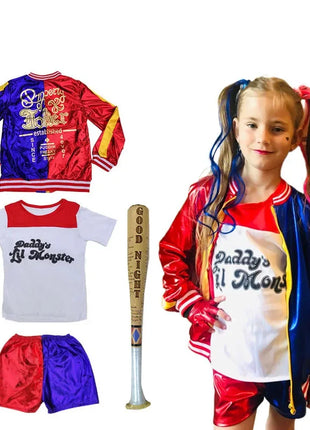 Top Quality Girls Suicide Harley Quinn Costumi Cosplay Squad Monster Giacca cucita Pantaloni Imposta Costume di Halloween