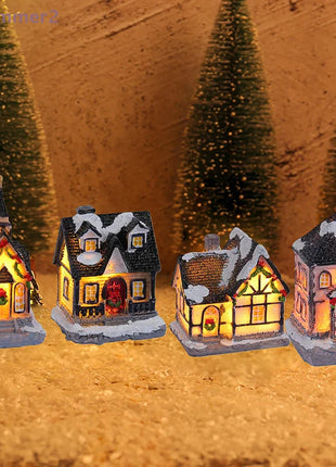 {Summer2}Mini LED Villaggio di Natale Artigianato in resina Edifici di case di neve Luce a LED Decorazione per interni domestici fai da te Regali di Natale
