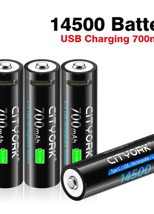 Batteria ricaricabile da dito USB 3.7V 700mAh 14500 AA con porta di ricarica rapida di tipo C per torcia a LED giocattoli lampada frontale per mouse - riparo82