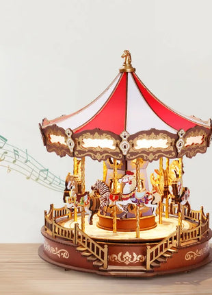 Robotime Rolife Carosello classico Carillon Facile da montare Puzzle in legno 3D Design mobile con regali di Natale leggeri per la famiglia - riparo82