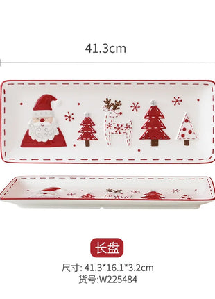 Piatto in ceramica per albero di Natale in rilievo nordico Piatto rettangolare creativo Stoviglie in porcellana Decorazioni natalizie Utensili da cucina per la casa - riparo82